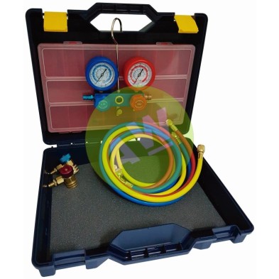 KIT ANALIZADOR 2 VIAS + JUEGO MANGUERAS 150CM Y ENCHUFES R134A