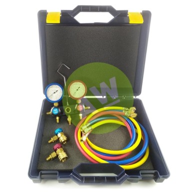 KIT ANALIZADOR 2 VIAS CON GLICERINA + JUEGO MANG 150CM+ENCHUFES R134A